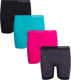 Reebok Girls' Boyshorts Underwear - 4 Pack Soft Seamless Long Leg Boy Shorts - Playground Shorts for Girls (6-16)