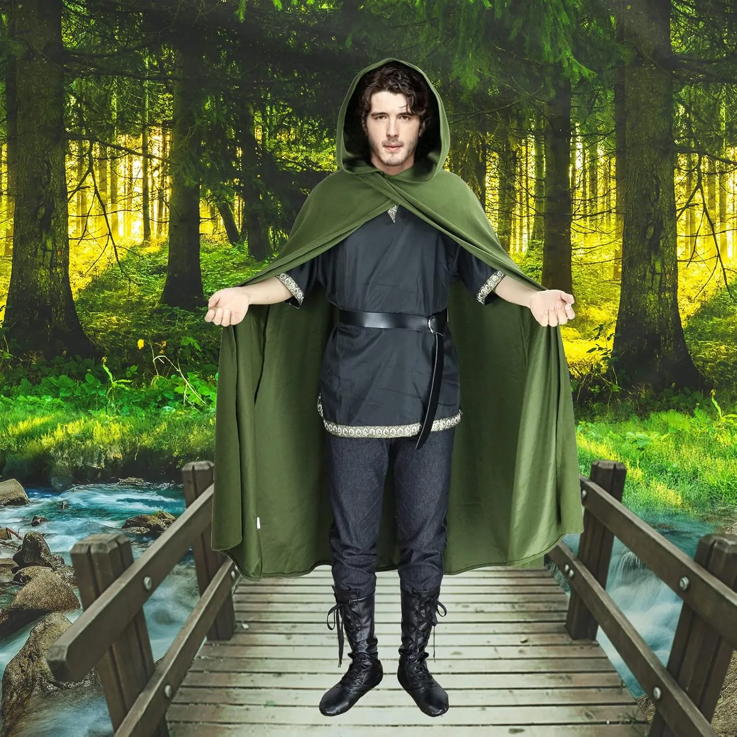 Renaissance Hooded Cape Vintage Cloak Medieval Cloak with Hood Halloween Medieval Cosplay Cloak