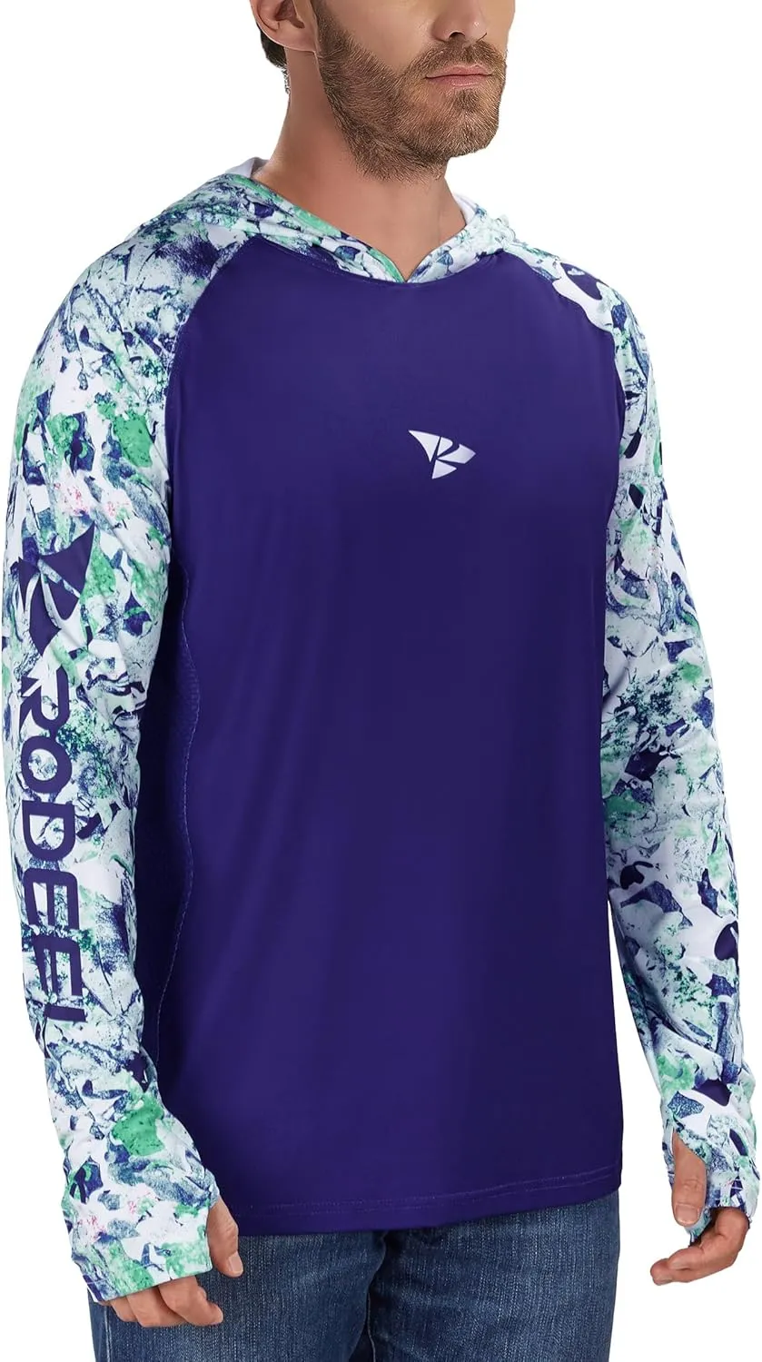 Rodeel Mens Loose-Fit Fishing Hoodie T-Shirt Vented River Bluff Performance Long Sleeve Shirt UPF 50 Sun Protection
