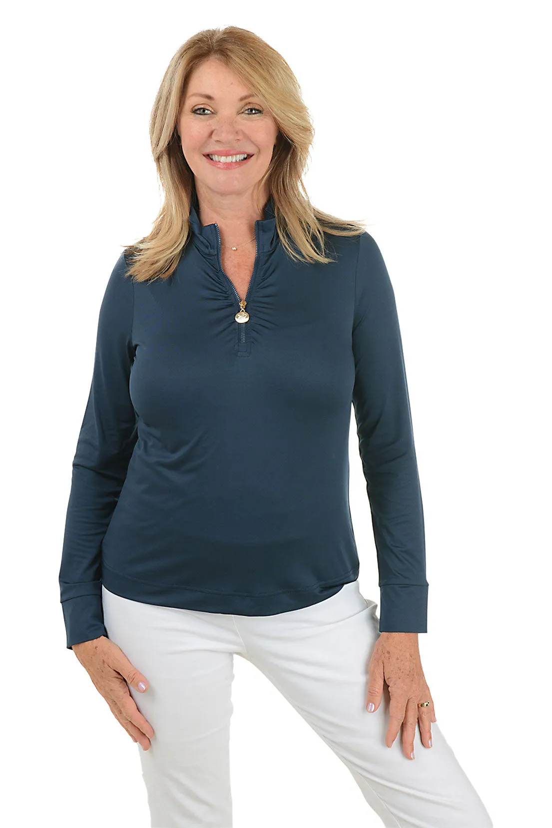 Ruched Quarter Zip Front UPF50 Sun Shirt