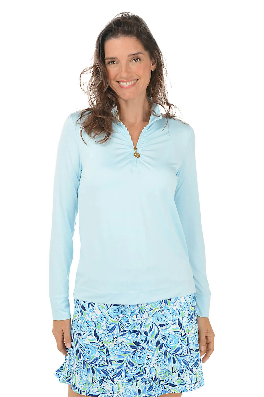 Ruched Quarter Zip Front UPF50 Sun Shirt