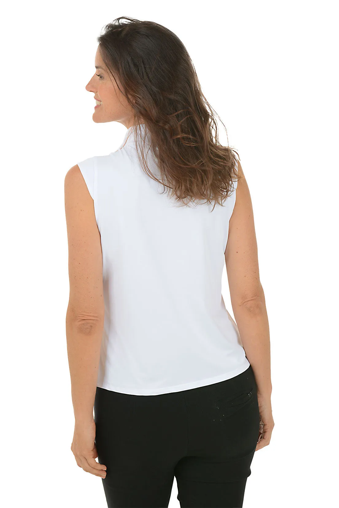 Ruched UPF50 Mock Neck Sleeveless Top