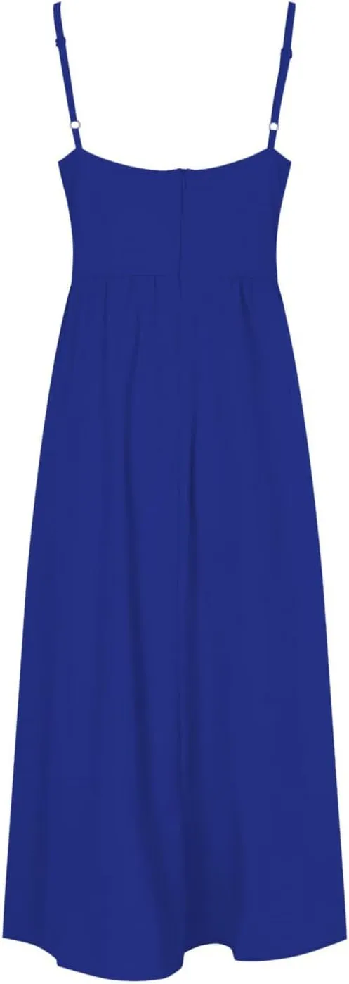 Rvidbe Summer Dresses for Women 2025 Spaghetti Strap Midi Dress Sleeveless V Neck Cutout Slit Casual Beach Party Maxi Dress