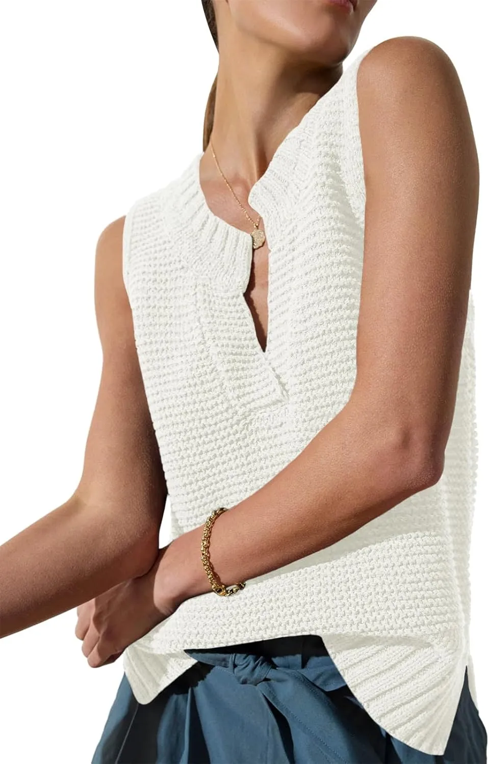 Saodimallsu Womens Sleeveless Sweater Vest Lightweight V Neck Spring Sweater Tank Tops Casual Knit Tunic Cami Shirts