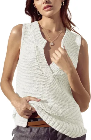 Saodimallsu Womens Sleeveless Sweater Vest Lightweight V Neck Spring Sweater Tank Tops Casual Knit Tunic Cami Shirts
