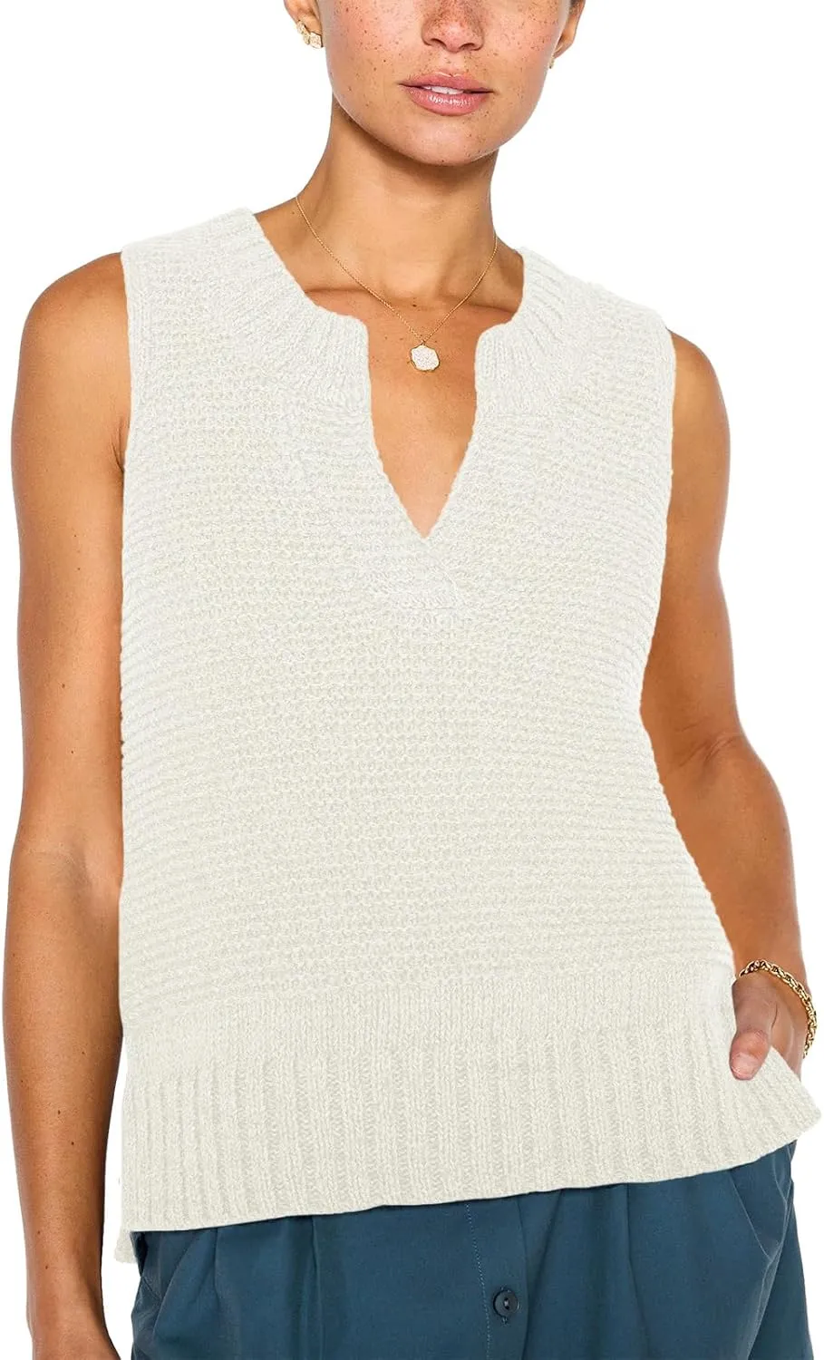 Saodimallsu Womens Sleeveless Sweater Vest Lightweight V Neck Spring Sweater Tank Tops Casual Knit Tunic Cami Shirts