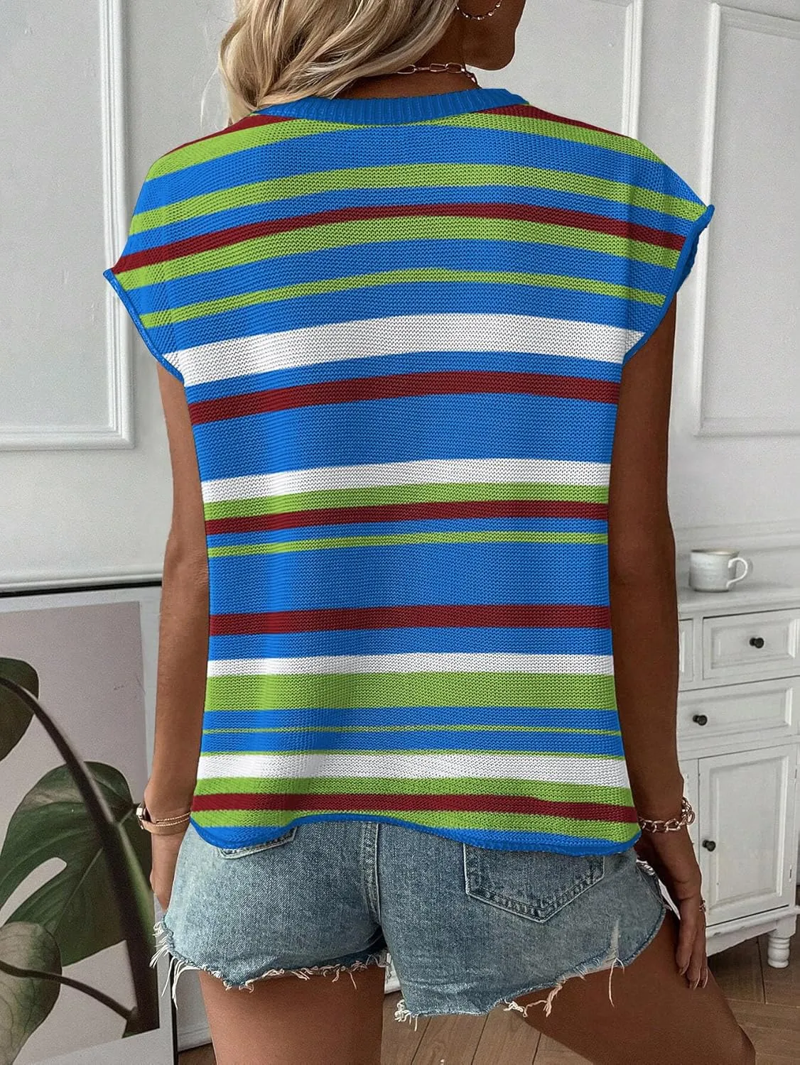 SAUKOLE Women's Sleeveless Sweater Vest Casual V Neck Cap Sleeve Knit Pullover Tank Tops 2025 Spring Clothes