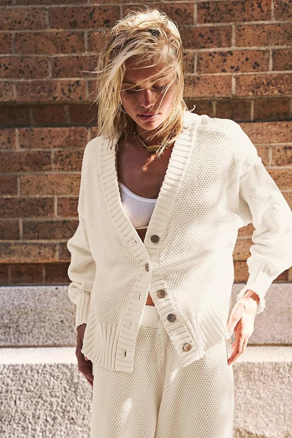 SAUKOLE Womens Two Piece Outfits Knit Sweater Sets Oversized Button Down Cardigan and Long Pants Matching Lounge Set