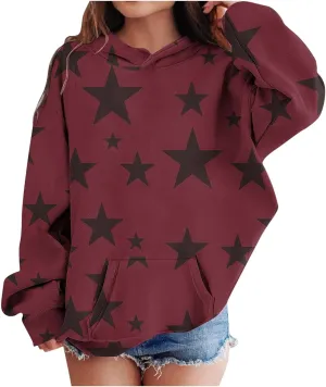 saved for later items Cute Hoodies for Tween Girls Long Sleeve Star Graphic Oversized Sweatshirts Cute Fall Pullover Tops Comfy Winter Outfits Wine 130