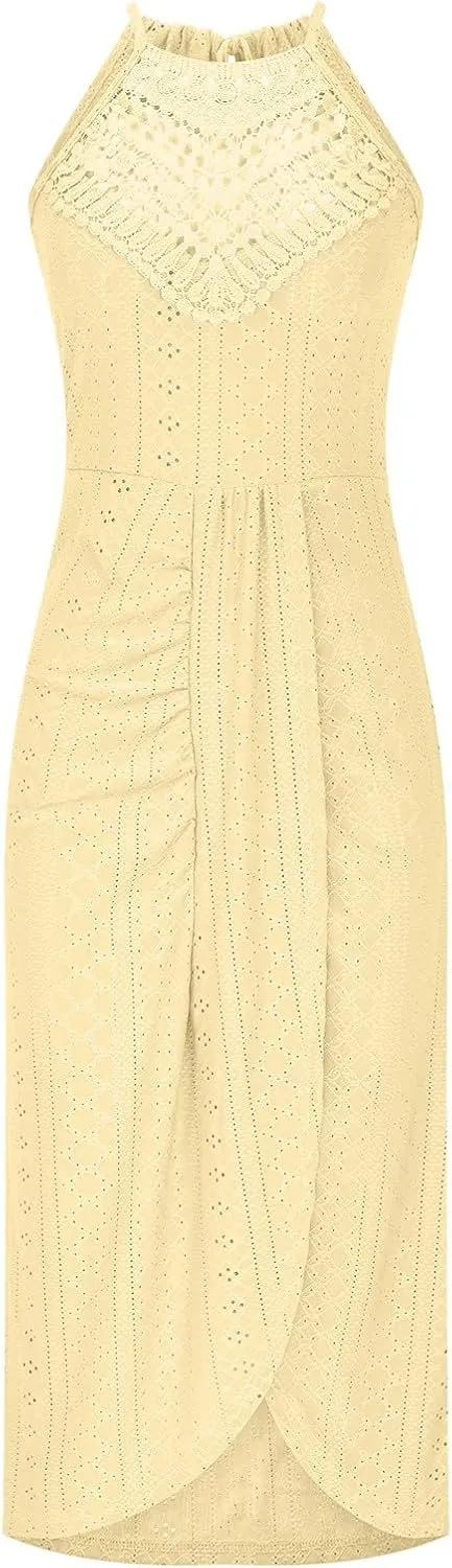 Sexy Prints Dress for Women Front Split Straps Sleeveless Midi Skirt Slimming Round Neck Pleated Dresses Cocktail
