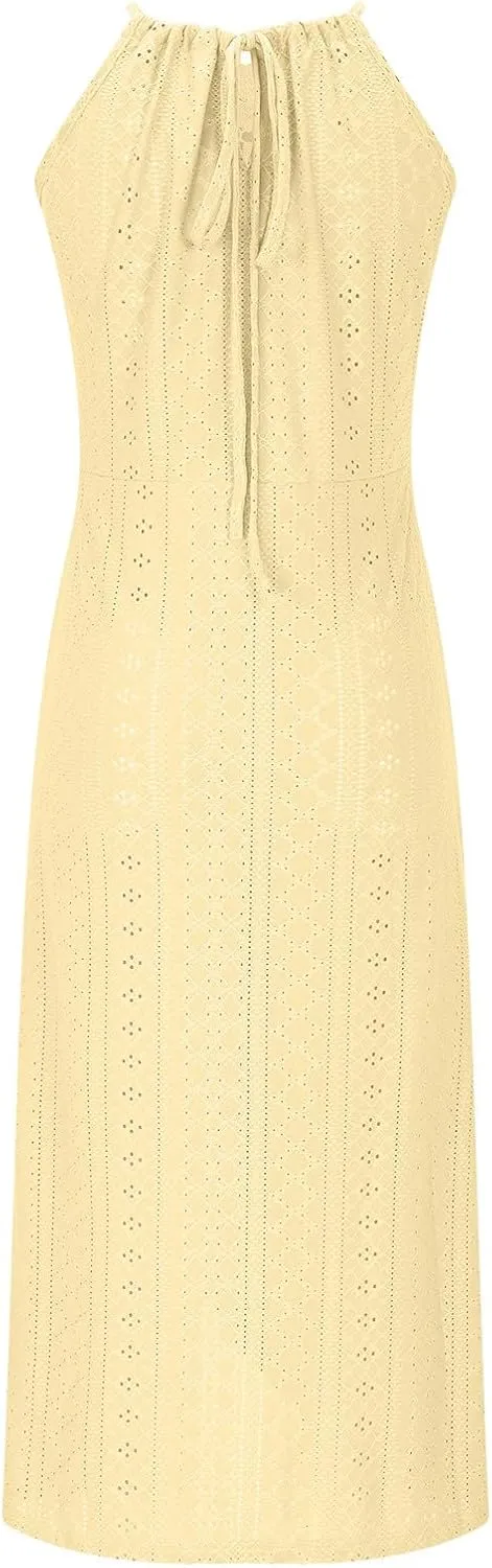 Sexy Prints Dress for Women Front Split Straps Sleeveless Midi Skirt Slimming Round Neck Pleated Dresses Cocktail