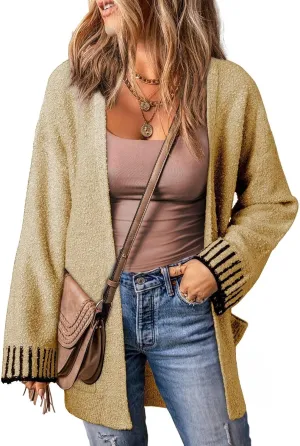 SHEWIN Women Cardigan Sweaters 2024 Open Front Long Sleeve Knit Coat with Pocket