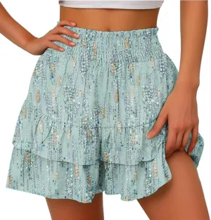 Shorts for Women High Waisted Floral Ruffled Flowy Skorts Flared Mini Skirts Teen Gilrs Summer Casual Clothes