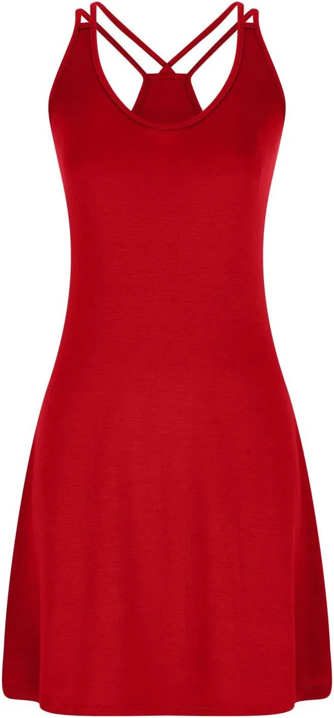 Sinzelimin Women's Summer Tank Dresses Sleeveless V-Neck Sexy Tie Strap Open Back Mini Dress Knee-Length Beach Sundress