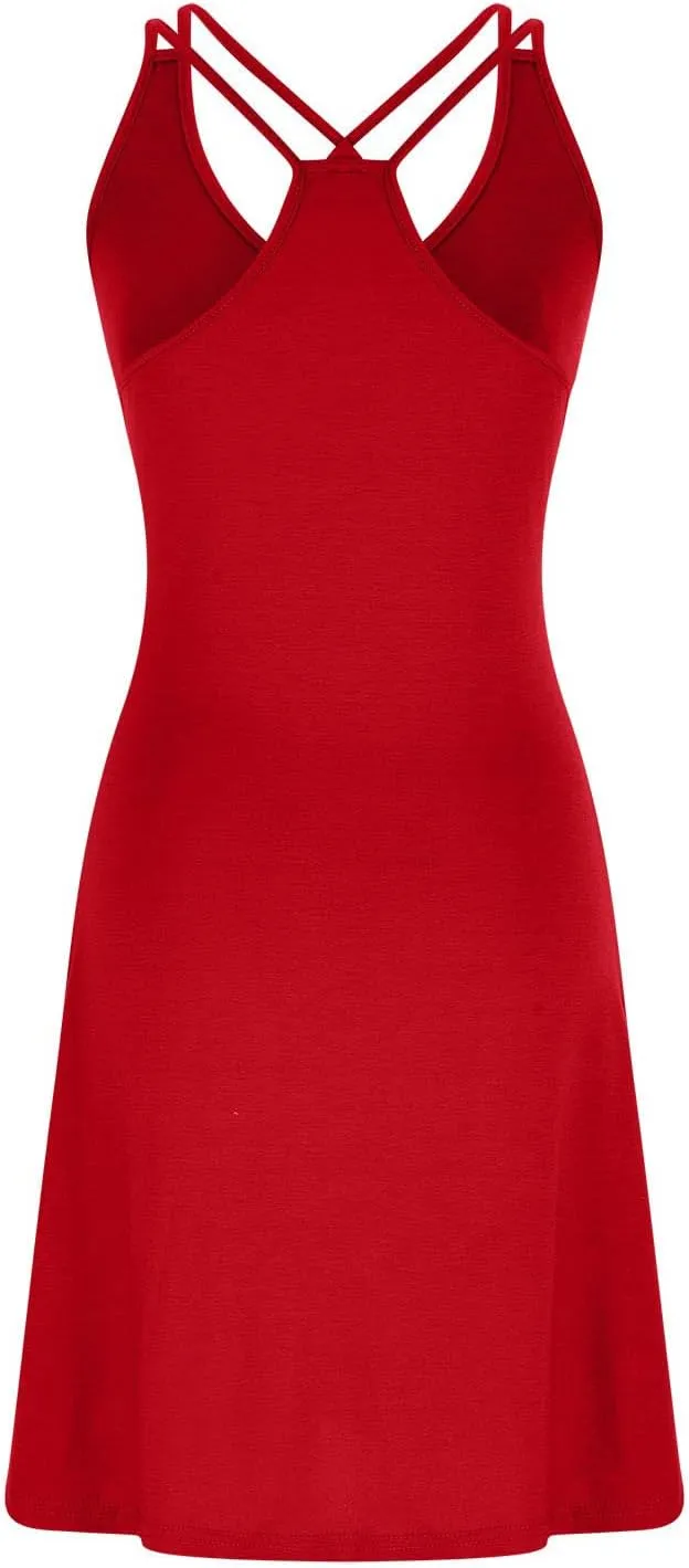Sinzelimin Women's Summer Tank Dresses Sleeveless V-Neck Sexy Tie Strap Open Back Mini Dress Knee-Length Beach Sundress