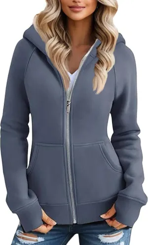 slqdgmryz Womens Zip Up Hoodies Winter Fleece Jacket Althletic Oversized Hooded Sweatshirt Plain Y2k Hoodie with Pockets