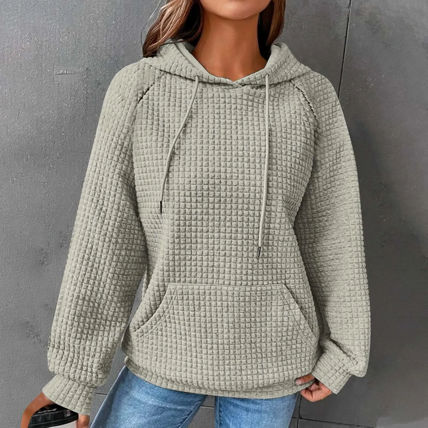 SMIDOW Oversized Hoodies For Women Trendy 2023 Waffle Knit Hooded Sweatshirt Casual Loose Fall Winter Pullover Tops