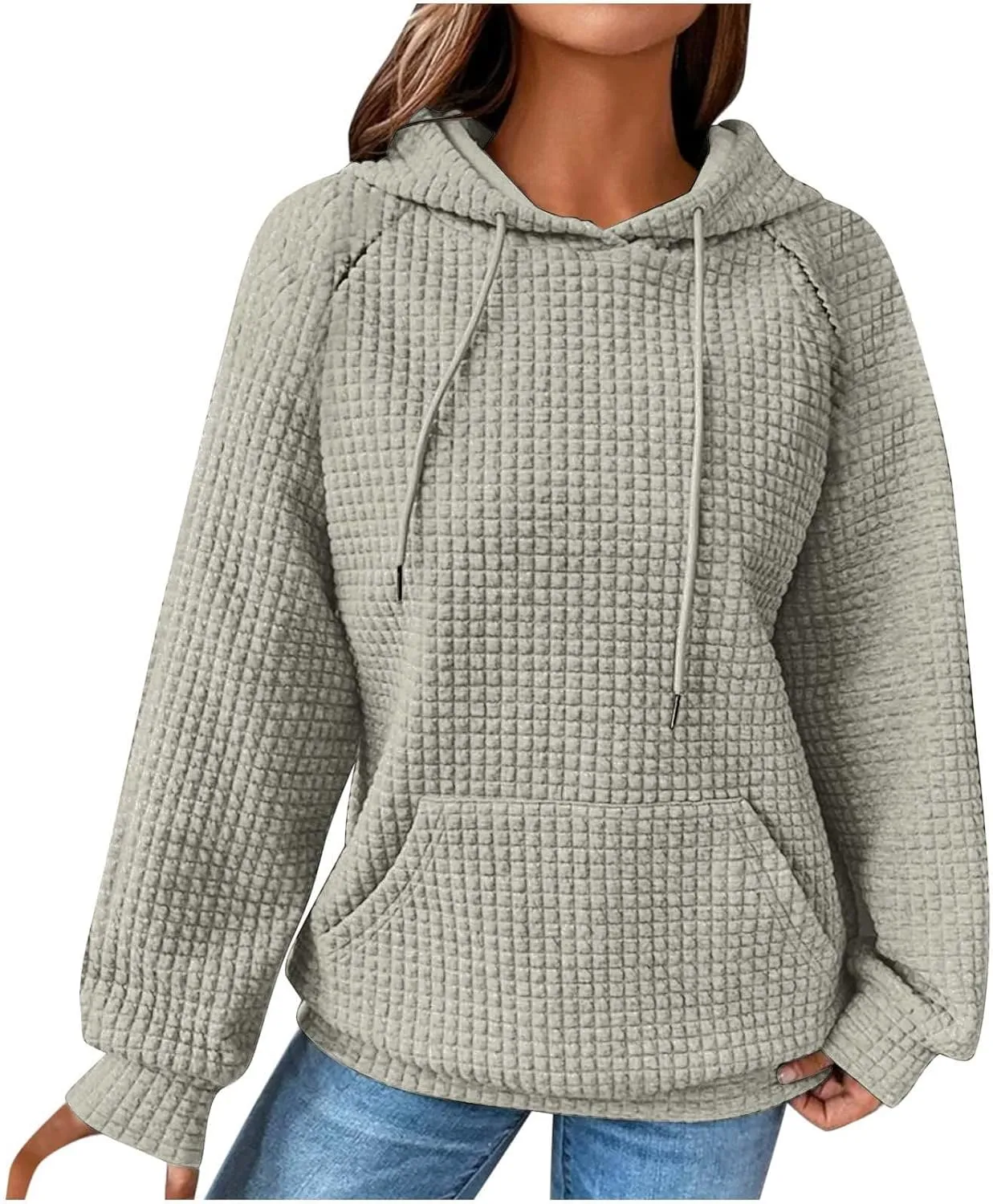 SMIDOW Oversized Hoodies For Women Trendy 2023 Waffle Knit Hooded Sweatshirt Casual Loose Fall Winter Pullover Tops