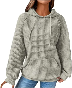 SMIDOW Oversized Hoodies For Women Trendy 2023 Waffle Knit Hooded Sweatshirt Casual Loose Fall Winter Pullover Tops