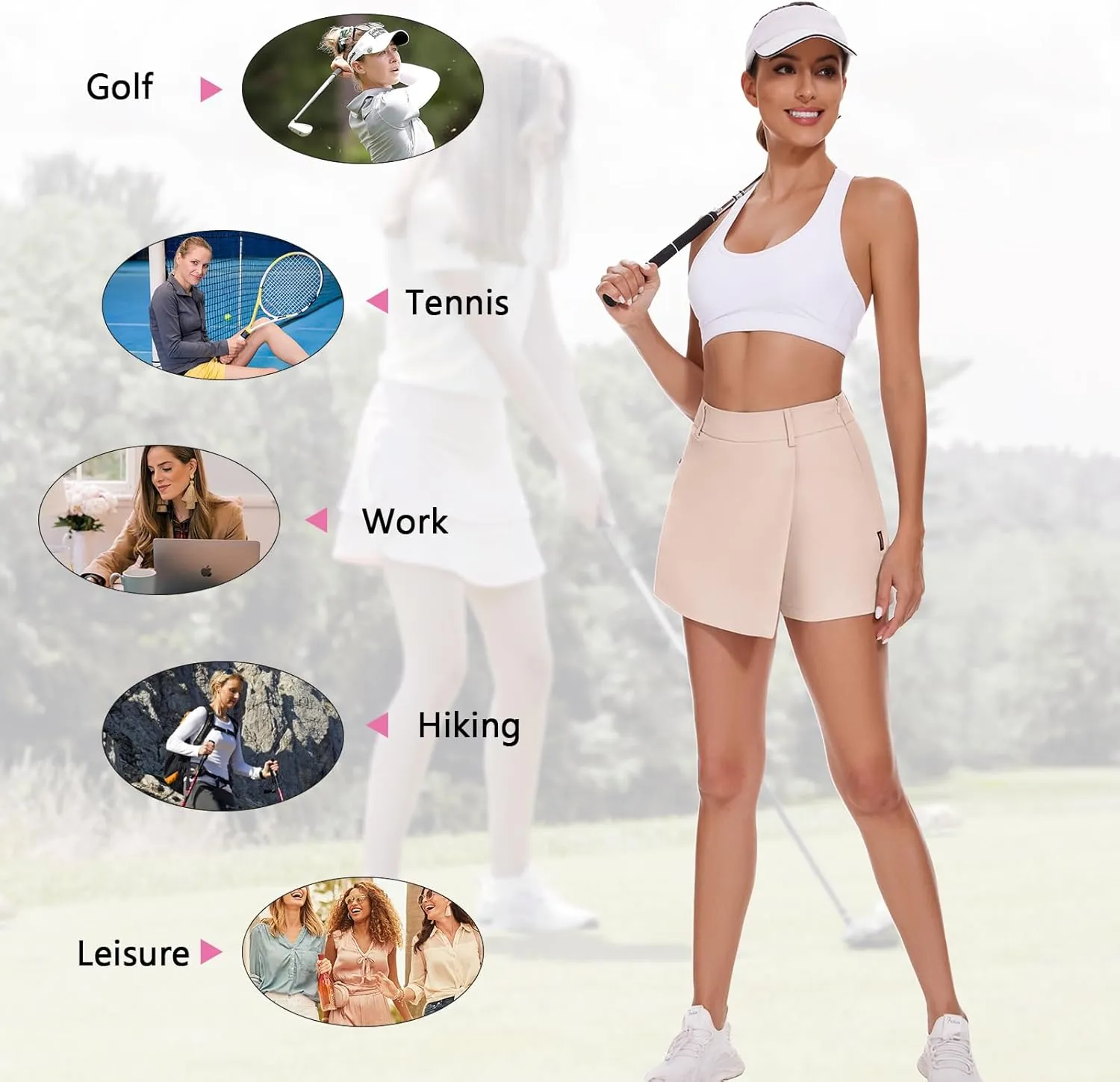 Soneven Women's Golf Skorts Skirts 15'' High Waisted Golf Shorts Athletic Tennis Skirt Built-in Shorts with Pockets