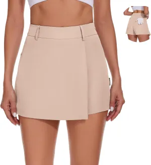 Soneven Women's Golf Skorts Skirts 15'' High Waisted Golf Shorts Athletic Tennis Skirt Built-in Shorts with Pockets