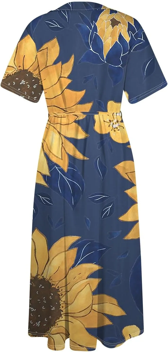 Spring Dresses for Women 2025 Maxi Dress Spring Summer Short Sleeve Tie Swing Swing