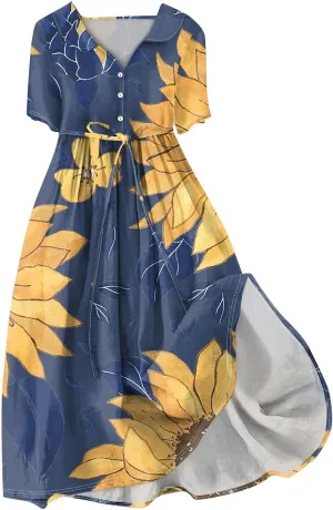 Spring Dresses for Women 2025 Maxi Dress Spring Summer Short Sleeve Tie Swing Swing