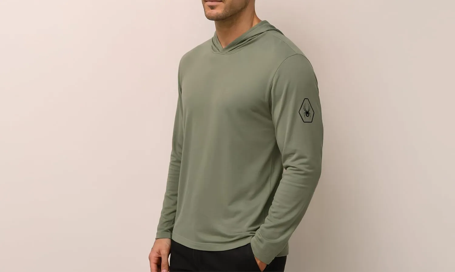 Spyder Mens Crew Neck Long Sleeve Hooded Undershirts/Ultra Soft Stretch Sports T-Shirt Dryfit Athletic Running Workout Shirt