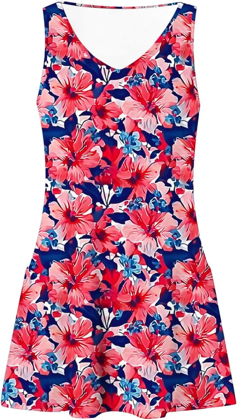 Stessotudo Sundress for Women Sleeveless Floral Print Midi Dress Boho Summer Dresses Flowy Beach Vacation Resort Wear