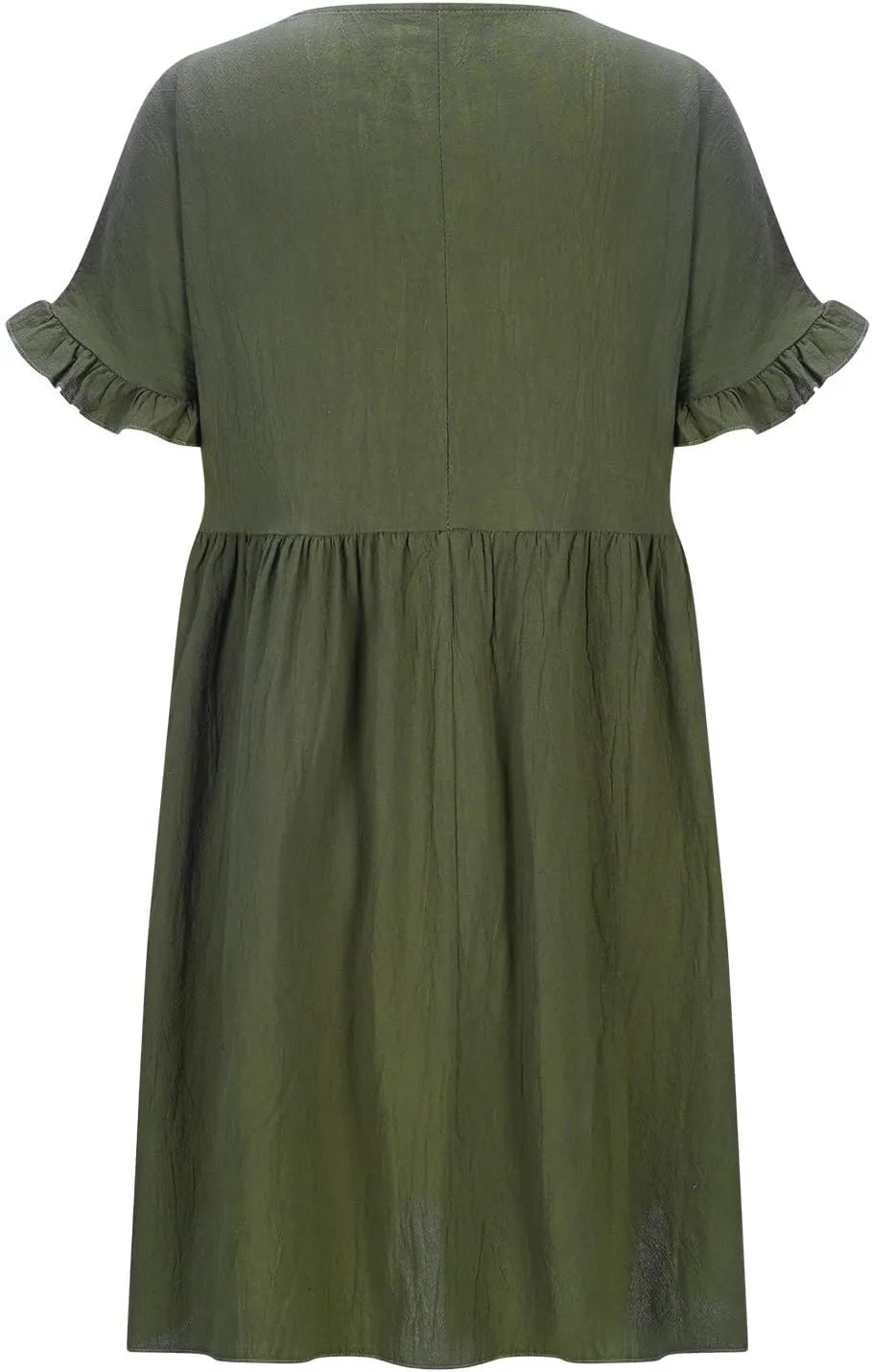 Summer Cotton Linen Dresses for Women Casual Ruffle Short Sleeve Round Neck High Waist A-Line Mini Dress