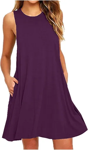 Summer Dresses for Women 2024 Sleeveless Beach Sundress Cover Up Swing Tank Dress Loose Tshirt Dress with Pockets