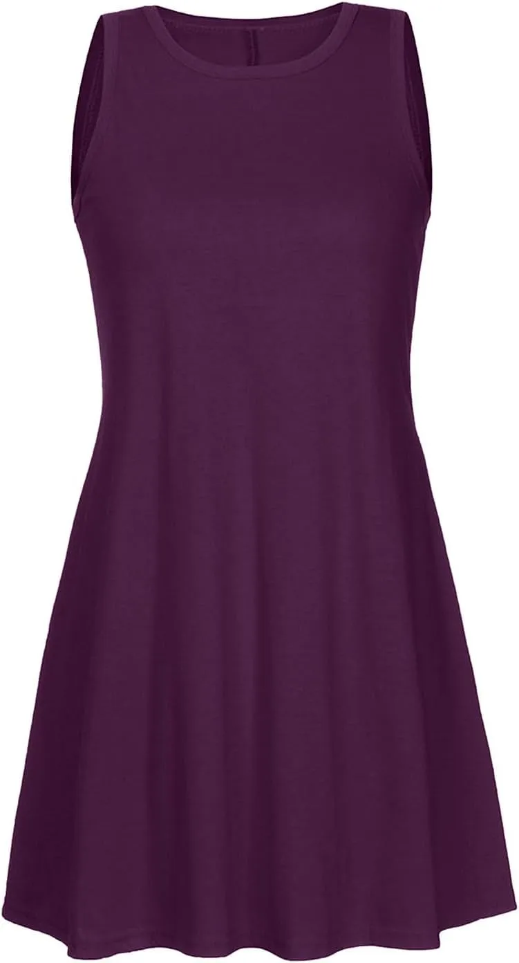 Summer Dresses for Women 2024 Sleeveless Beach Sundress Cover Up Swing Tank Dress Loose Tshirt Dress with Pockets