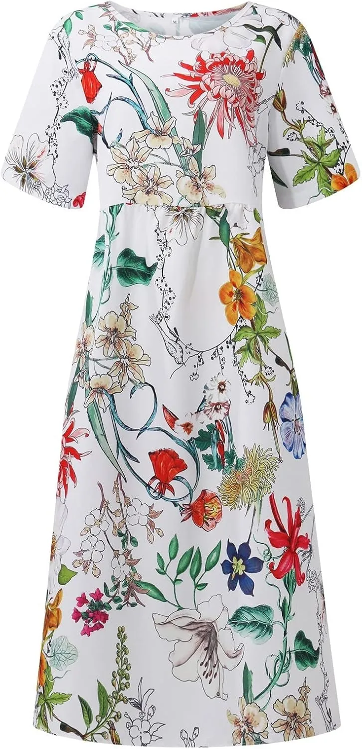 Summer Dresses for Women 2025 Beach Short Sleeve Loose Midi Dress with Pockets