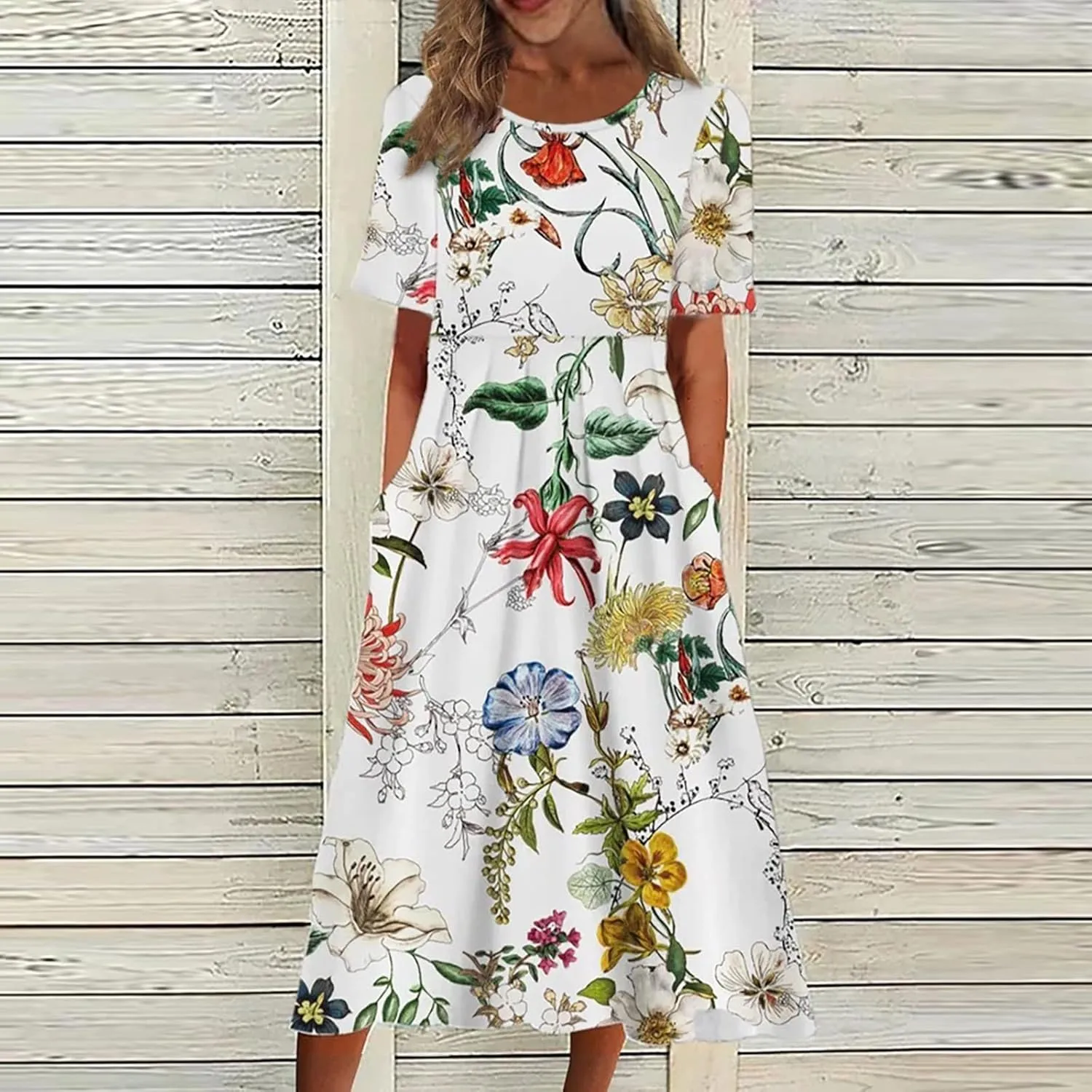 Summer Dresses for Women 2025 Beach Short Sleeve Loose Midi Dress with Pockets