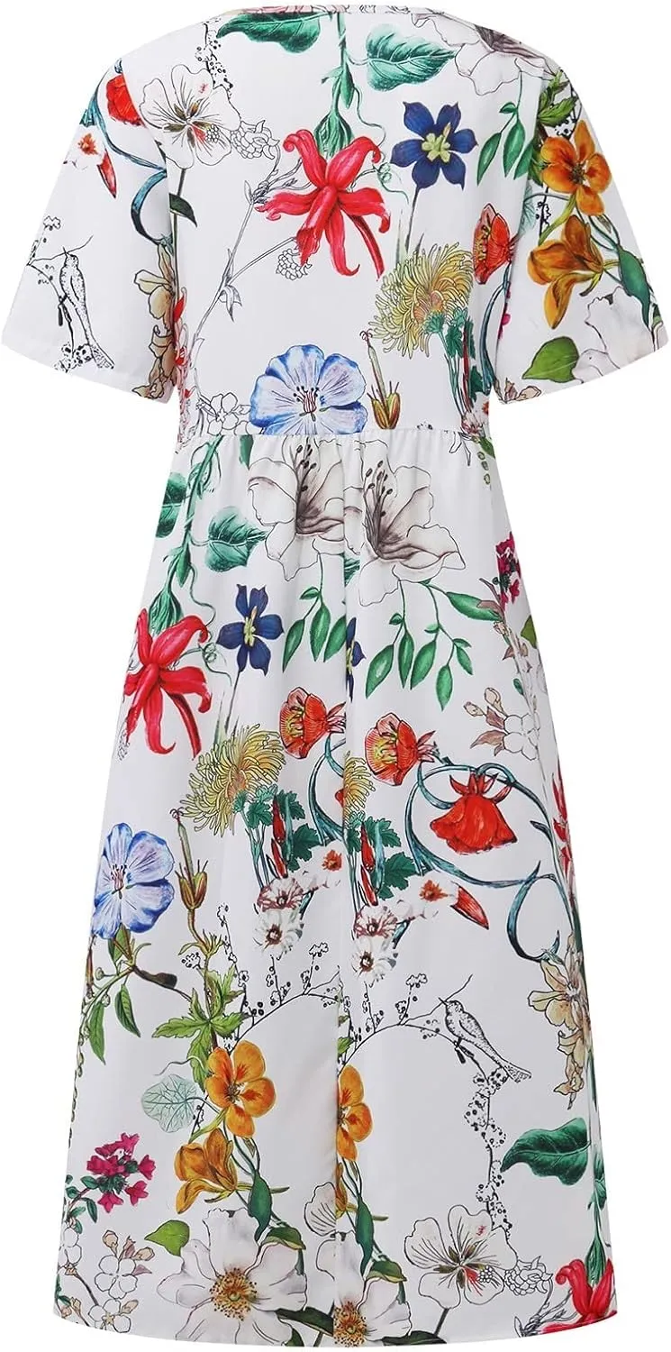 Summer Dresses for Women 2025 Beach Short Sleeve Loose Midi Dress with Pockets