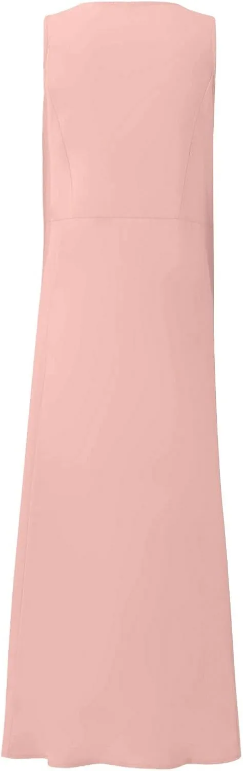 Summer Dresses for Women 2025 Casual Boho Sundress Crew Neck Sleeveless Beach Vacation Maxi Dresses with Pockets