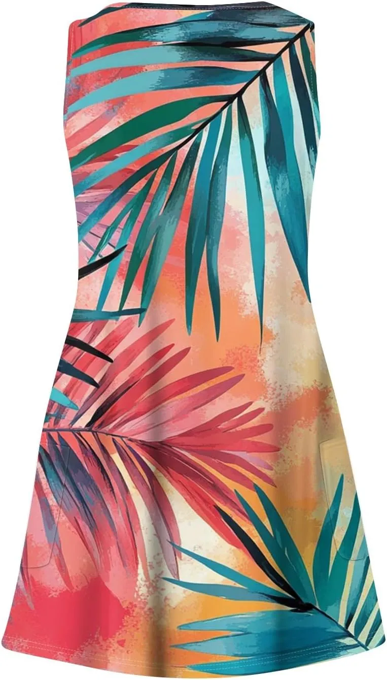 Summer Dresses for Women 2025 Casual Loose T Shirt Dresses V Neck Boho Beach Tank Dress Sleeveless Floral Sundresses