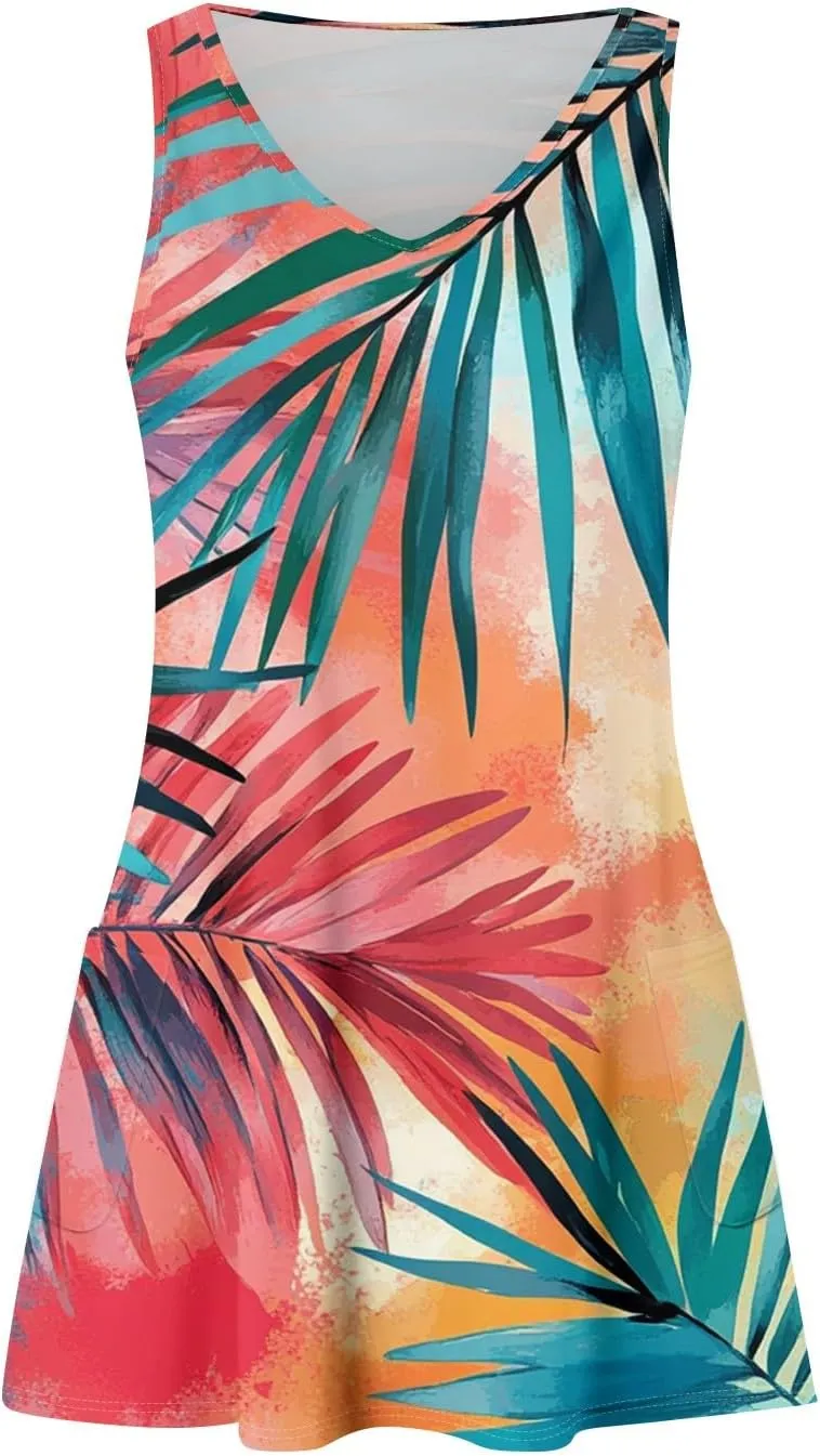 Summer Dresses for Women 2025 Casual Loose T Shirt Dresses V Neck Boho Beach Tank Dress Sleeveless Floral Sundresses