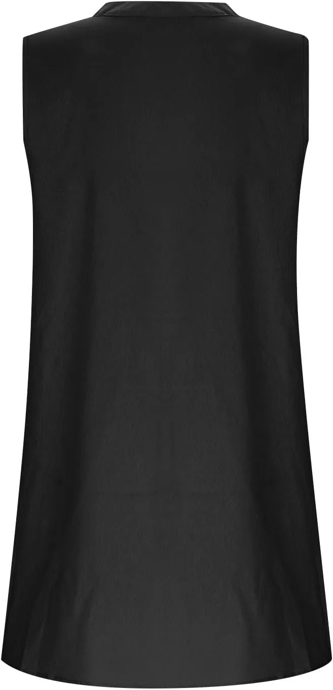 Summer Dresses for Women 2025 Cotton Linen Dress Tshirt Casual Hawaiian Sleeveless Button V-Neck Midi Boho Sundress