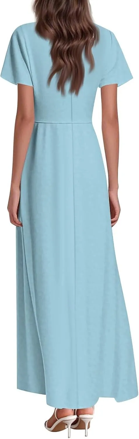 Summer Dresses for Women 2025 Elegant Classy Flowy Ruffle Swing V Neck Church Dress Casual Vacation Long Sundresses