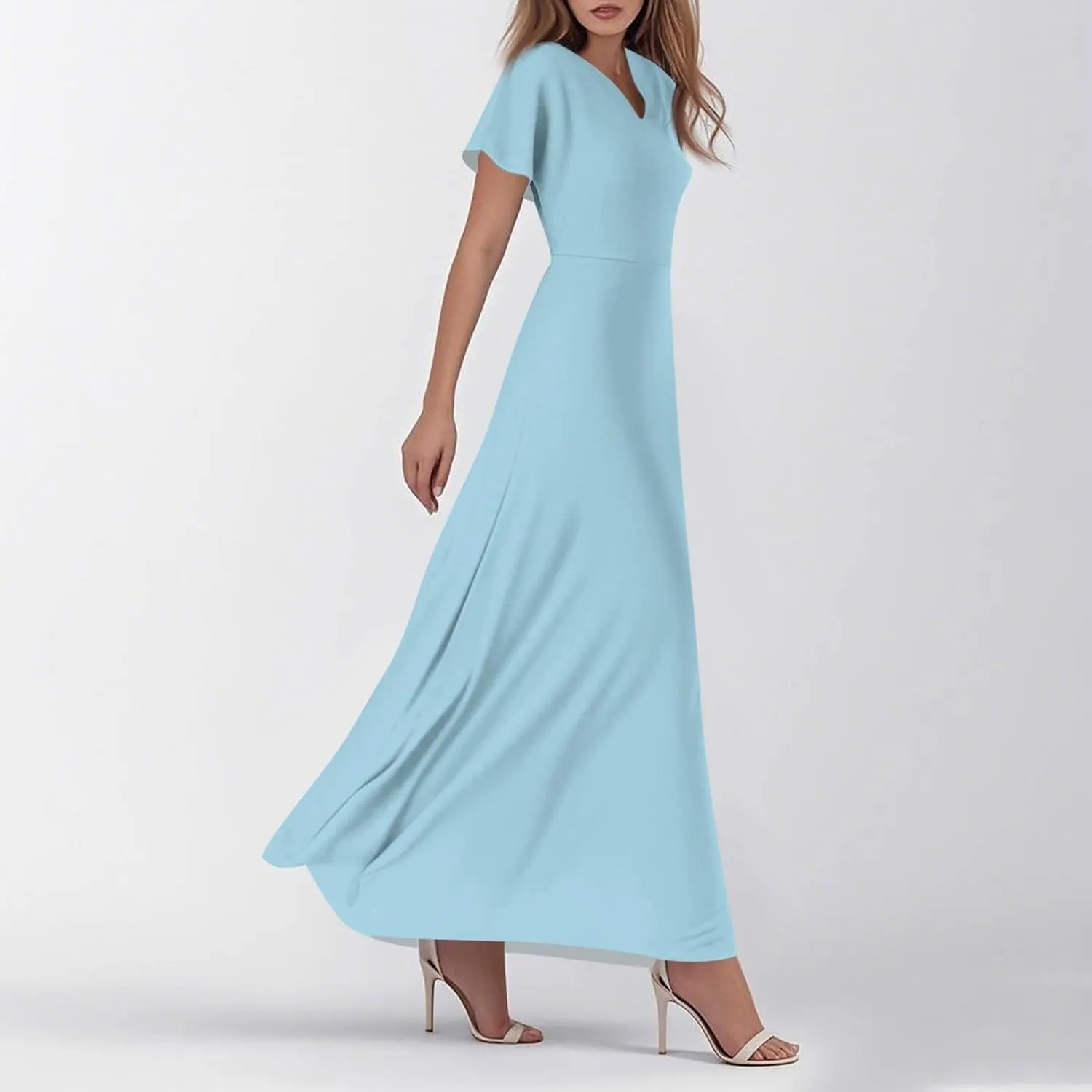 Summer Dresses for Women 2025 Elegant Classy Flowy Ruffle Swing V Neck Church Dress Casual Vacation Long Sundresses