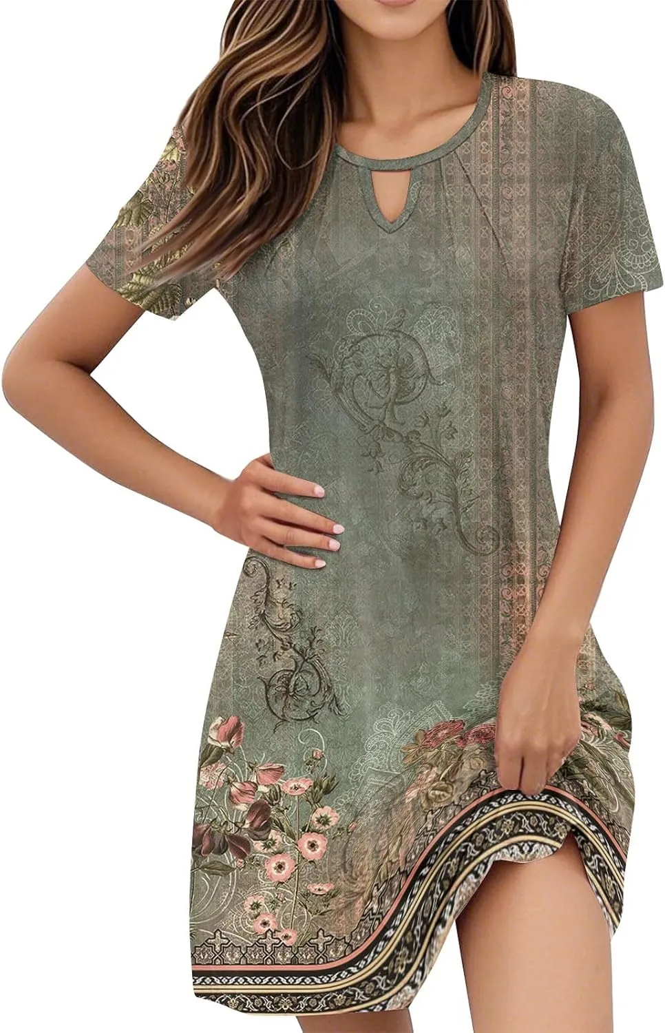 Summer Dresses for Women 2025 Floral A-Line Dresses Casual Flowy Beach Mini Dress Short Sleeve Loose T Shirt Dress