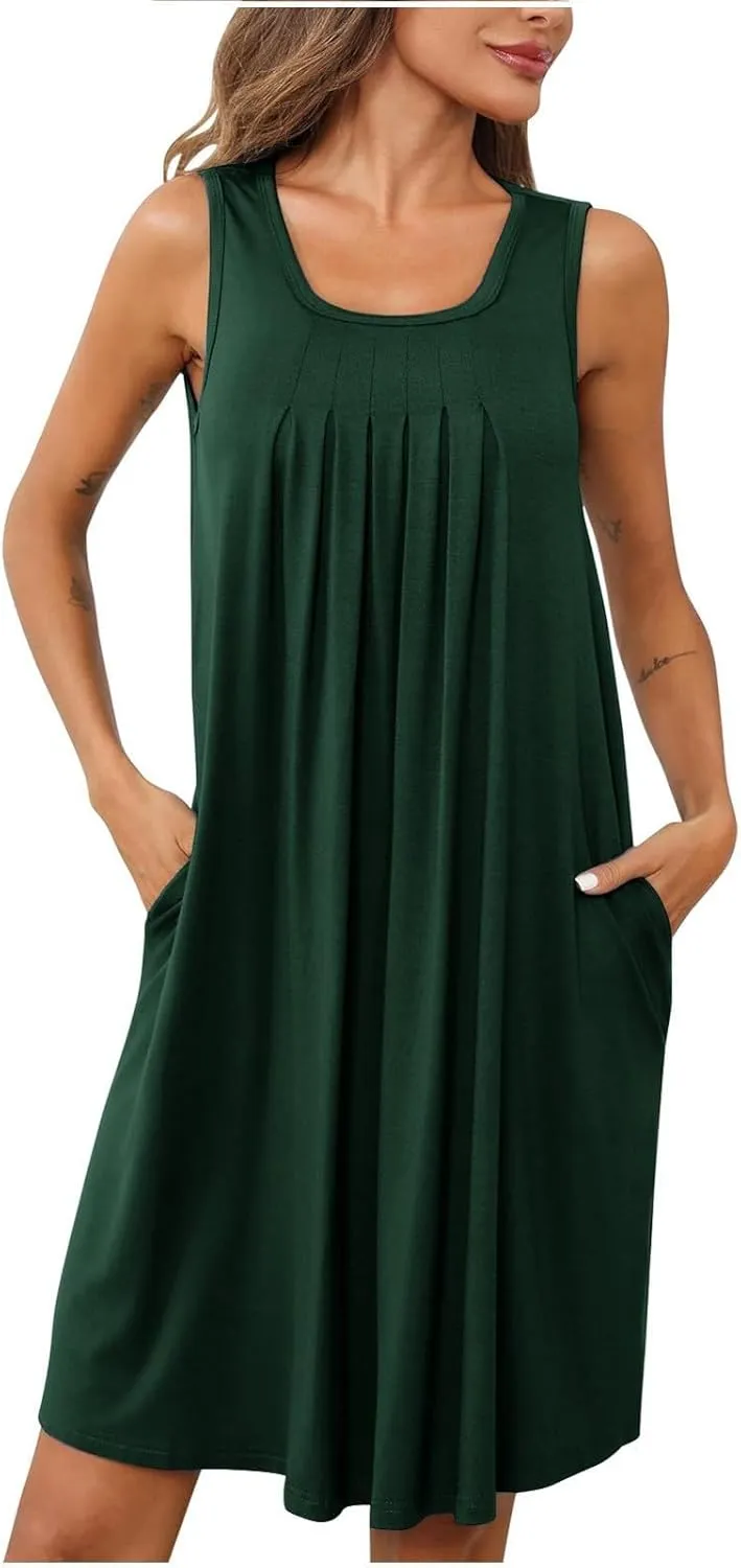 Summer Dresses for Women 2025 Loose Beach Vacation Casual Crew Neck Sleeveless Sundresses with Pockets Tank Dress
