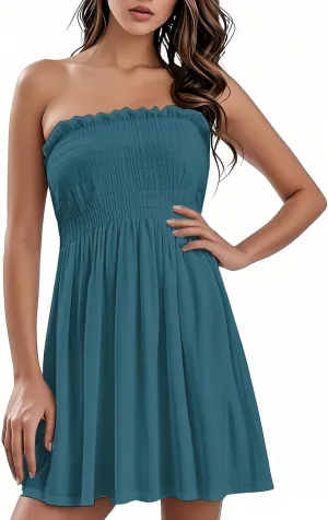 Summer Dresses for Women 2025 Plus Size Strapless Sundress Wedding Guest Dress & Vacation Cover Up Slimming Waist
