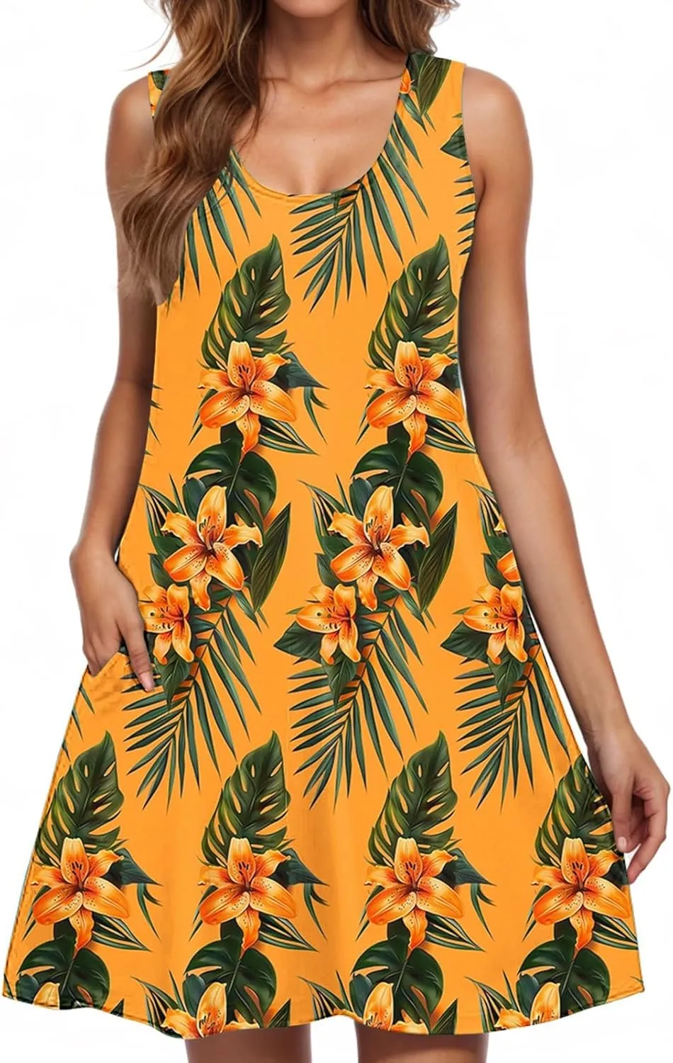 Summer Dresses for Women 2025 Vacation V Neck Ruffle Dress Sleeveless Floral Mini Dress Holiday Vacation Clothes
