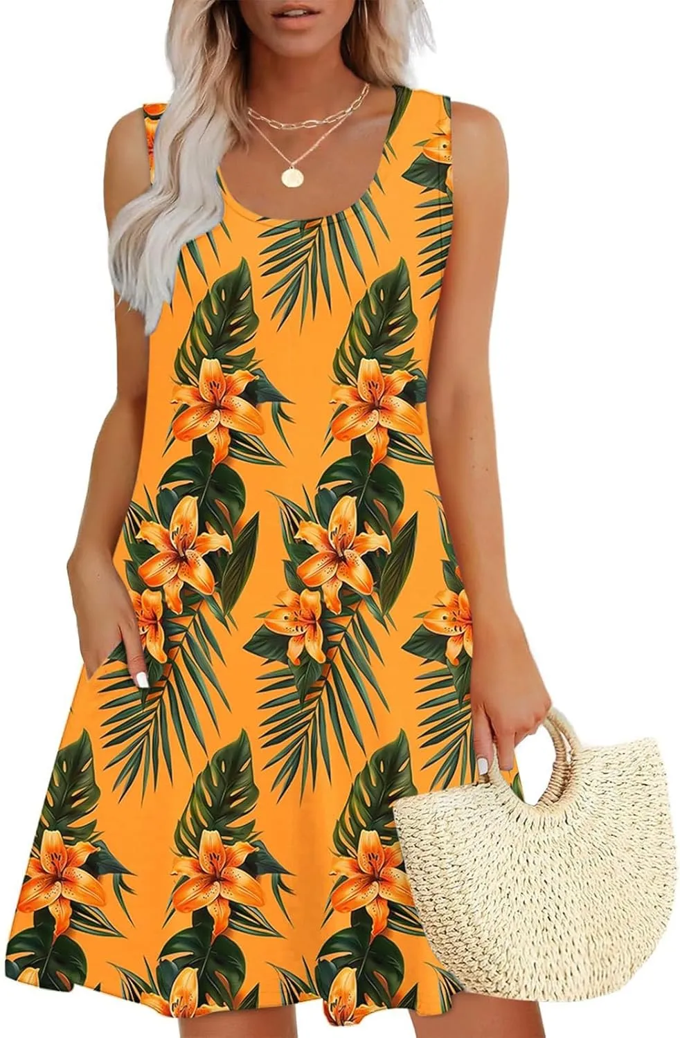 Summer Dresses for Women 2025 Vacation V Neck Ruffle Dress Sleeveless Floral Mini Dress Holiday Vacation Clothes
