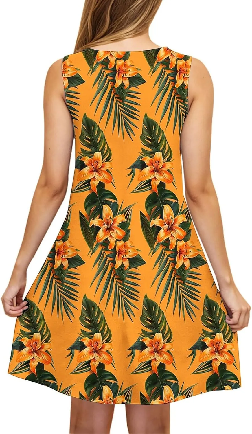 Summer Dresses for Women 2025 Vacation V Neck Ruffle Dress Sleeveless Floral Mini Dress Holiday Vacation Clothes