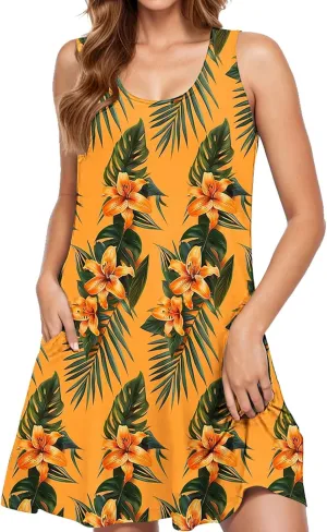 Summer Dresses for Women 2025 Vacation V Neck Ruffle Dress Sleeveless Floral Mini Dress Holiday Vacation Clothes