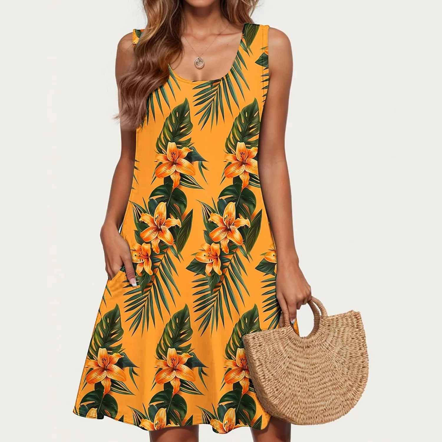 Summer Dresses for Women 2025 Vacation V Neck Ruffle Dress Sleeveless Floral Mini Dress Holiday Vacation Clothes