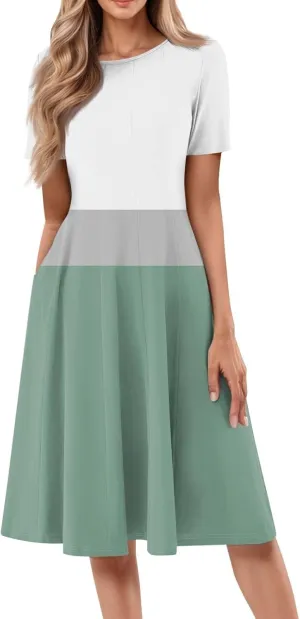 Summer Dresses for Women 2025,Trendy Elegant Floral Short Sleeve Maxi Dress,Casual Round Neck Ruffle Hem Dresses with Pockets